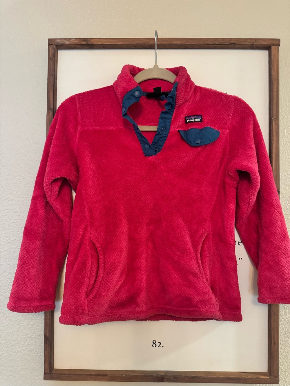 Patagonia Kids Pink Fleece Pullover with Blue Trim